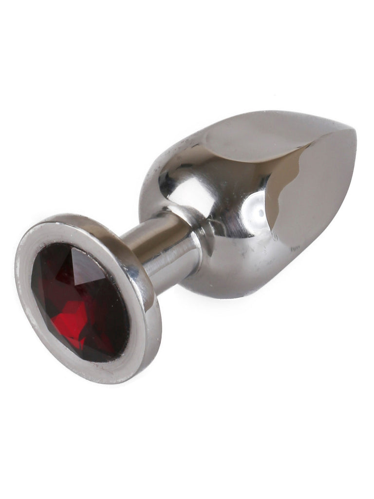 Skin Two UK 6 Sided Large Metal Butt Plug With Red Jewel Anal Toy