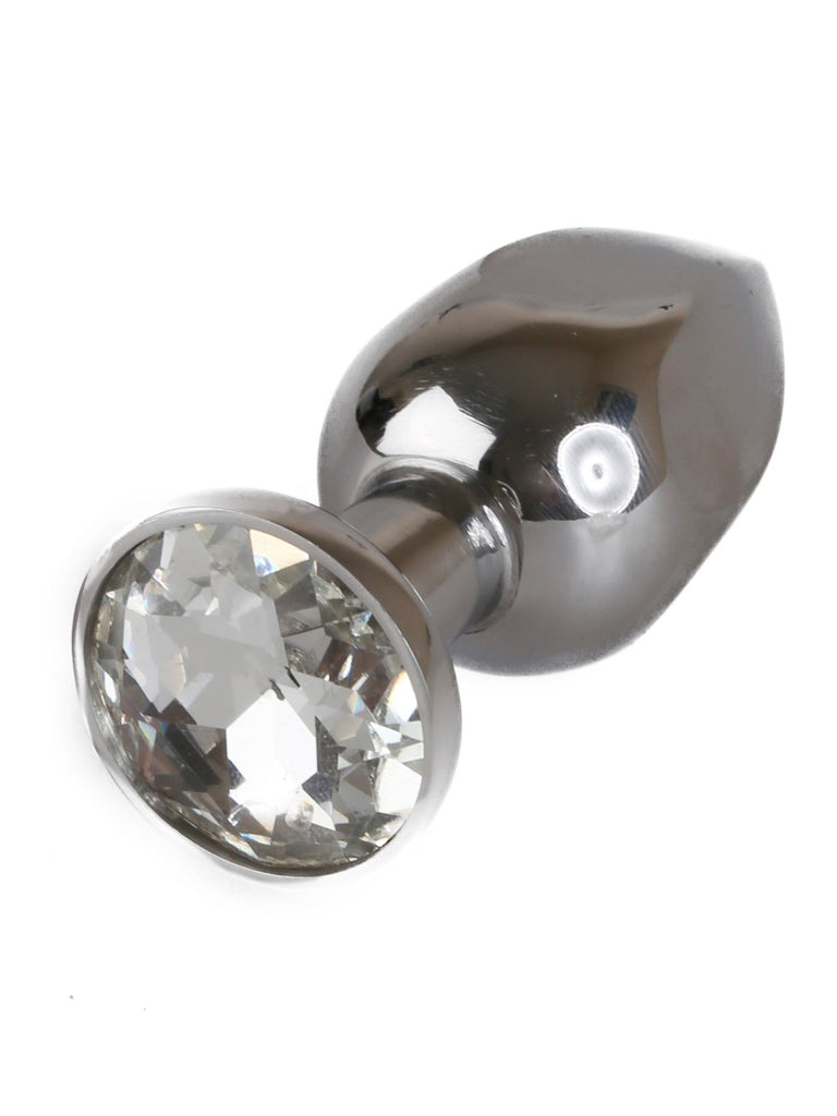 Skin Two UK 6 Sided Medium Metal Butt Plug with Clear Jewel Anal Toy