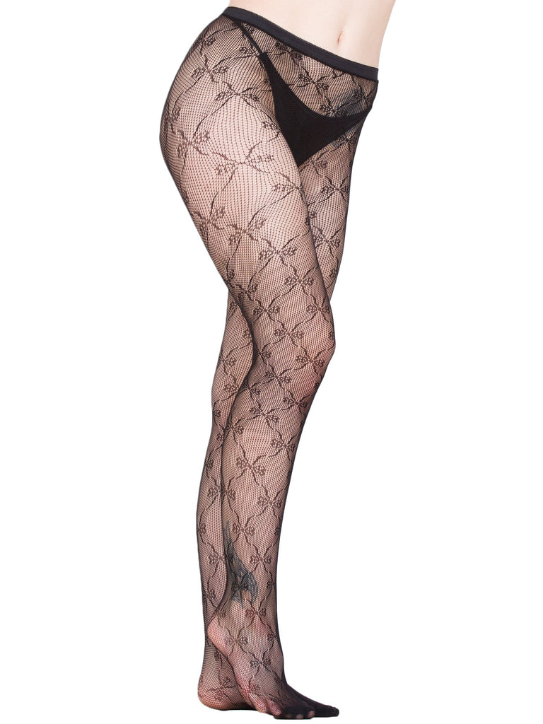 Skin Two UK Black Bow Tie Lace Tights - One Size Hosiery