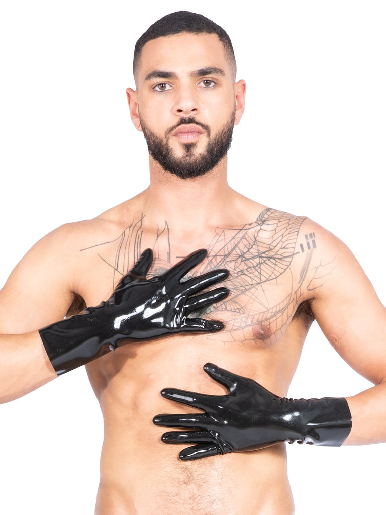 Men`s Moulded Short Latex Gloves in Black