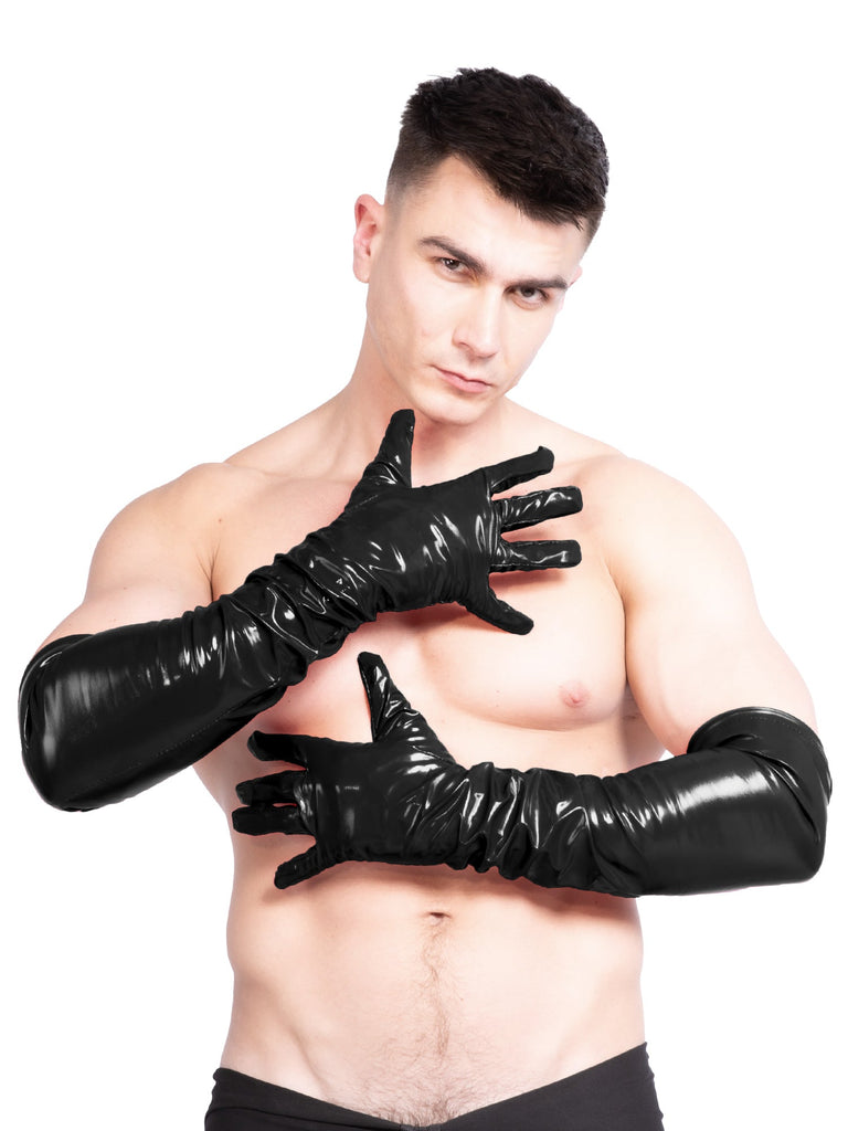 PVC Men`s Long Gloves in Red