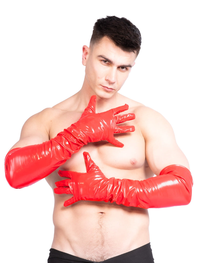 PVC Men`s Long Gloves in Red