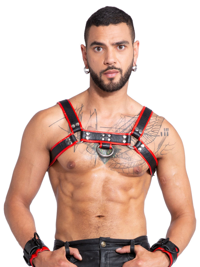 Skin Two UK Leather Chest Harness Black and Red Harness