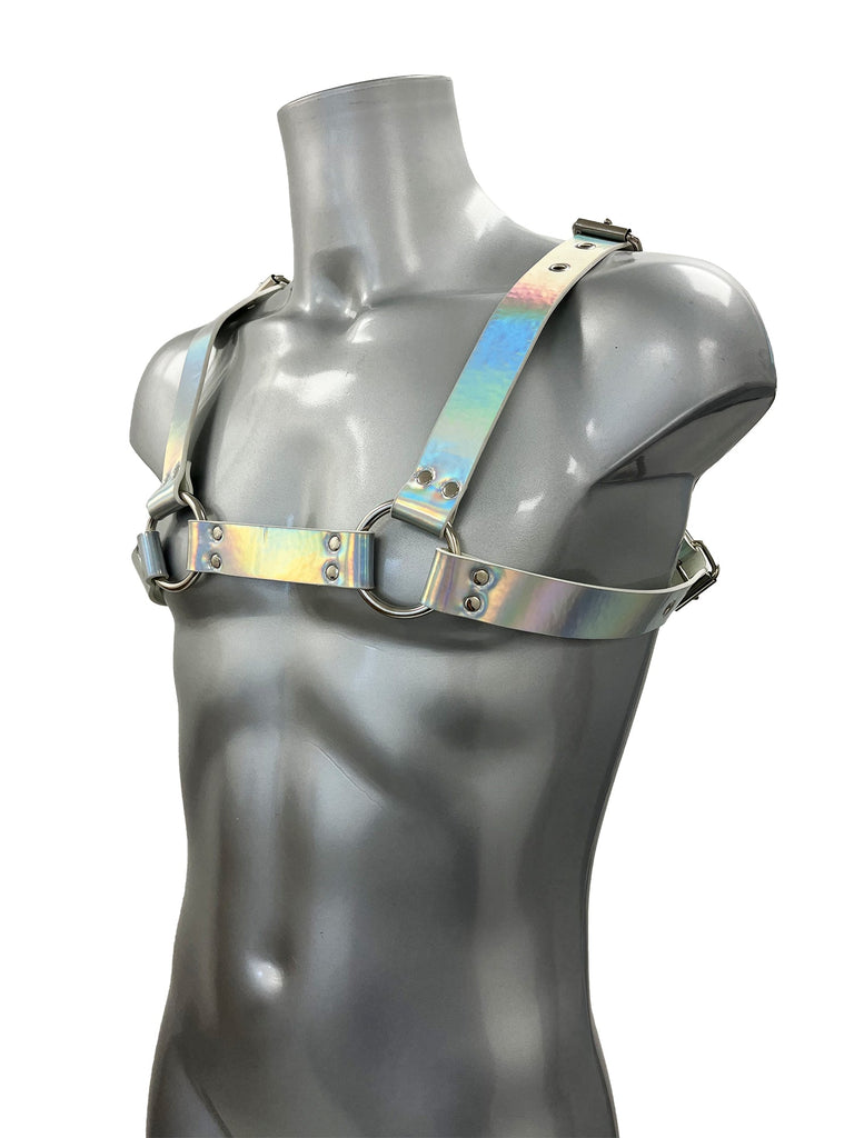 Bold Buckled Chest Harness - Iridescent Silver