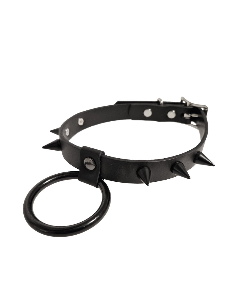 6 Spike Collar With 2 Inch O Ring - Black