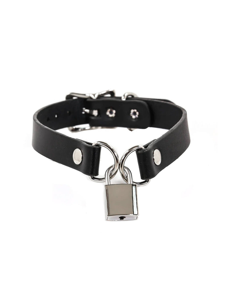 Padlock Fronted Leather Collar