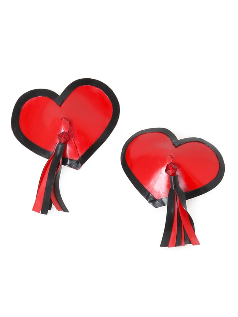 Skin Two UK Latex Heart Tassle Pasties Black & Red - One Size Accessories