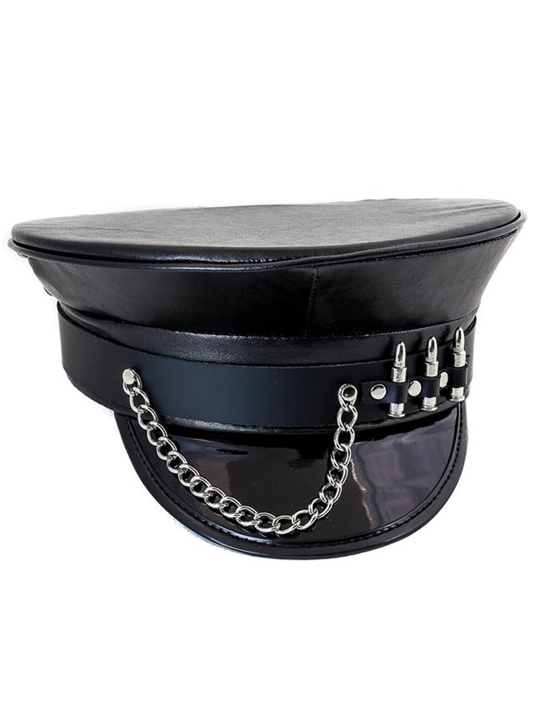 Skin Two UK Leather Bullet Chain Police Hat - One Size Headwear
