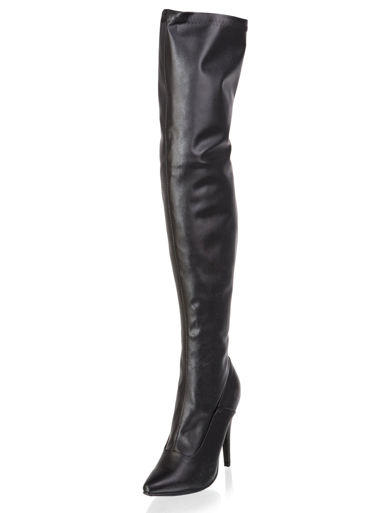 Skin Two UK Matte Black Thigh High Boots Shoes