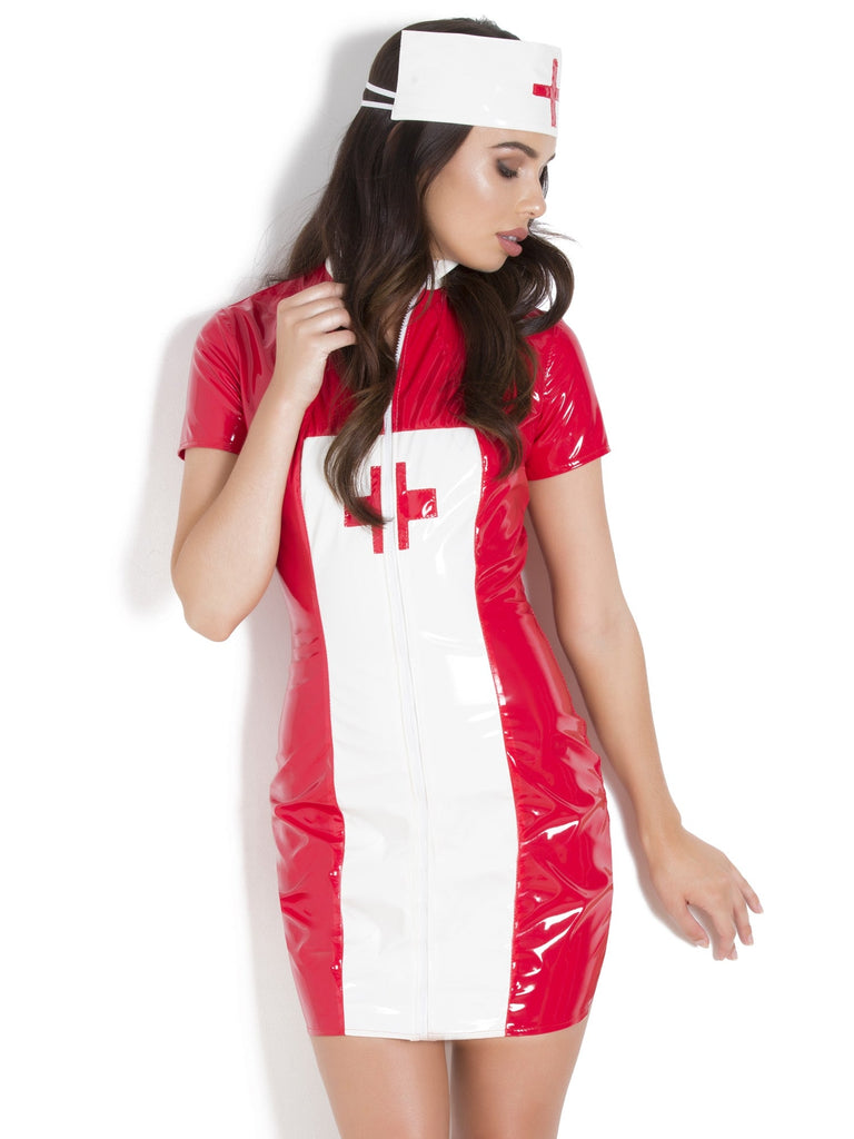 Skin Two UK Mischievous Medic PVC Nurse Dress with Cap Dress