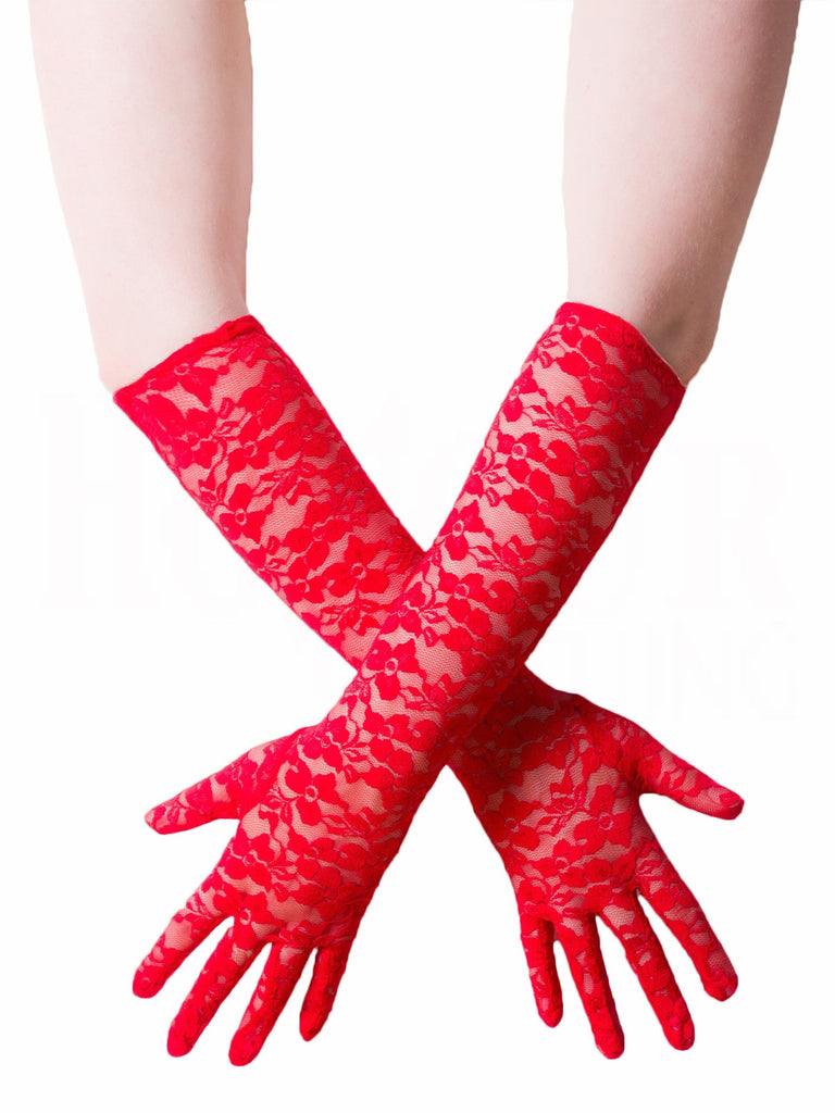 Skin Two UK Red Rose Lace Elbow Gloves - One Size Gloves