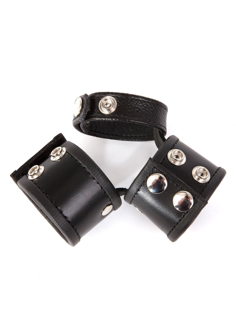Skin Two UK Triple Threat Cock Ring in Black Leather Cock & Ball