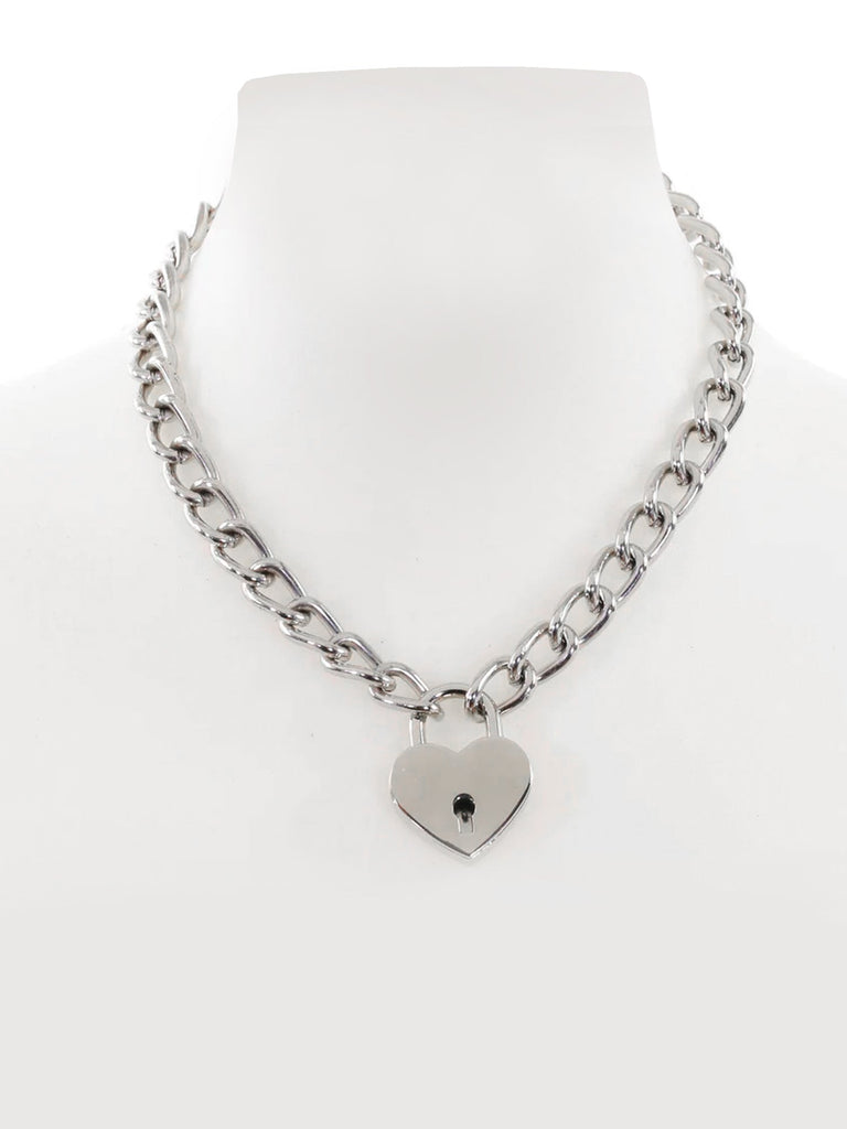 Lockable Chain Collar With Heart Padlock