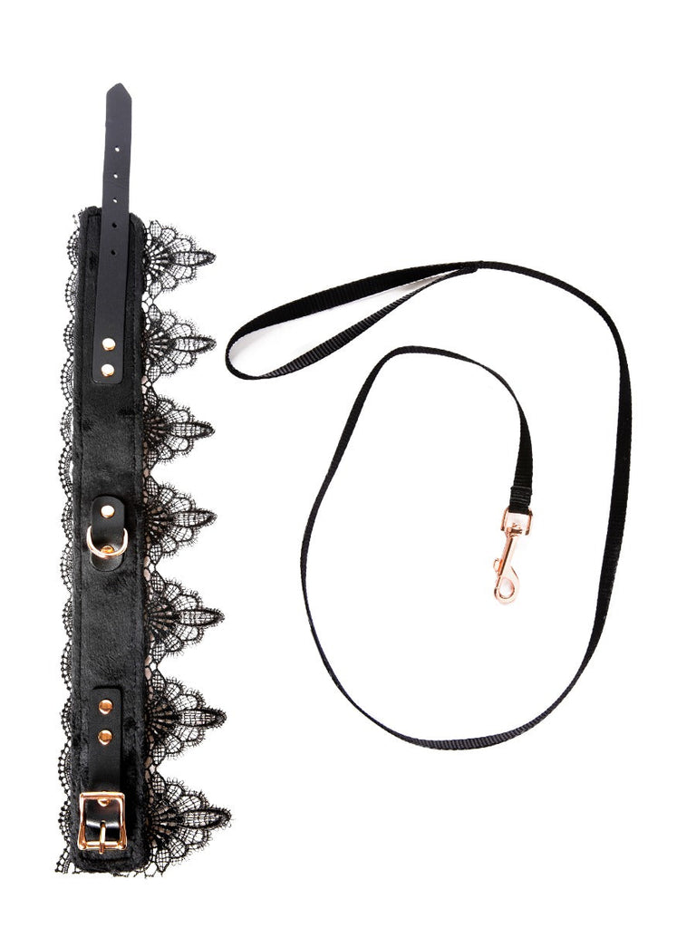 Skin Two UK Velvet Collar with Black Lace and Leash Collar
