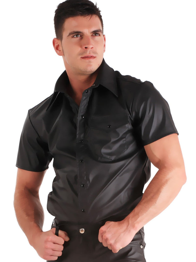 SkinTwo.com Leatherette Short Sleeved Shirt Black - Clearance - XL Clearance