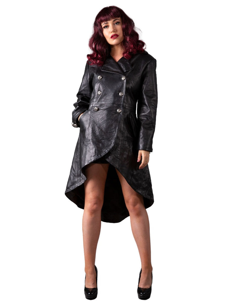Skin Two UK Double Breasted Leather Coat with Rear Corset Details Top