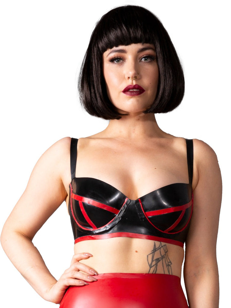 Skin Two UK Bordello Latex Bra in Black & Red Bra